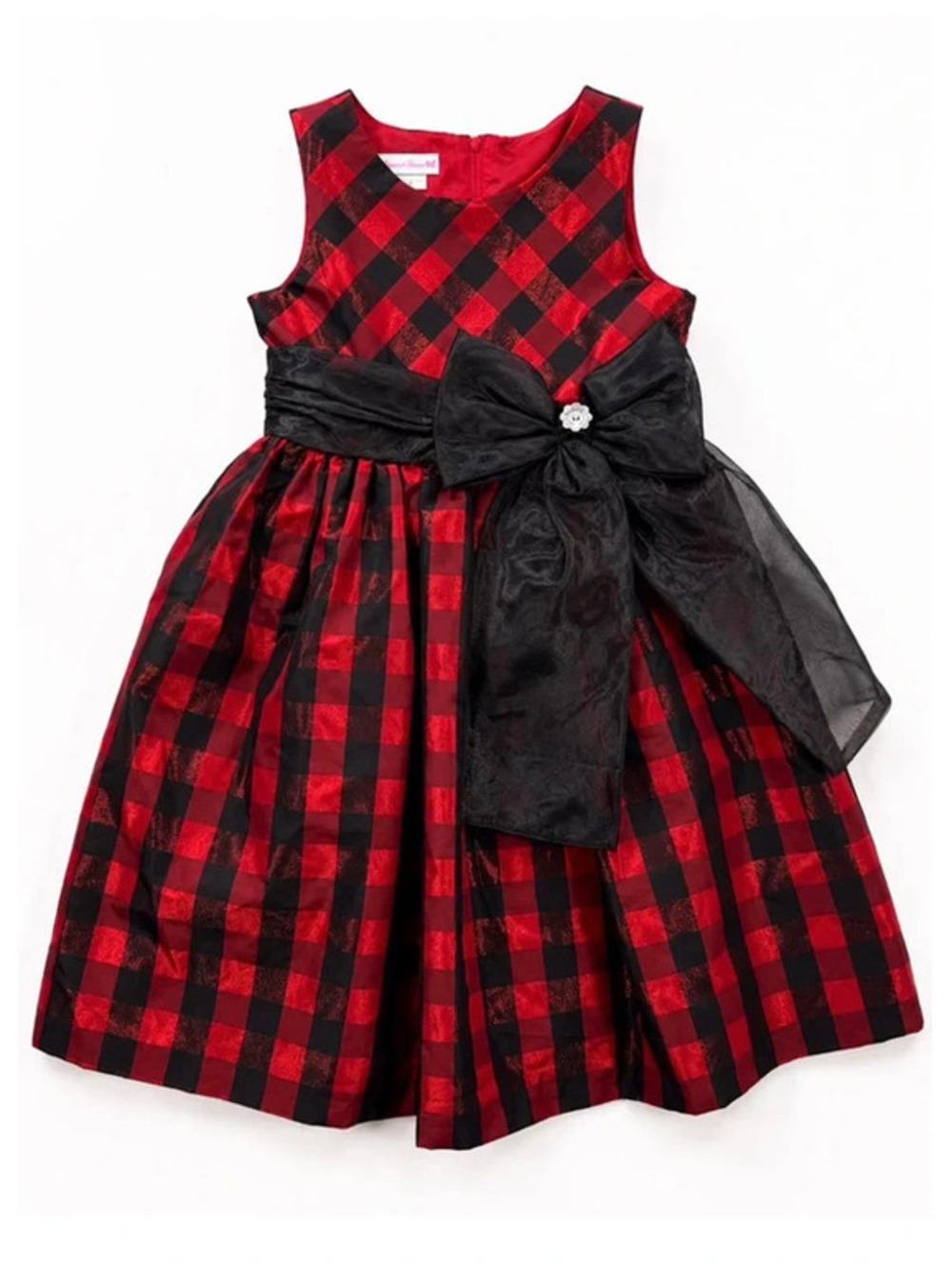 Bonnie Jean Girls Size 10 Red Black Plaid Holiday Party Dress Bow G00116